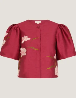 Anya Puff Sleeve Floral Embroidered Jacket Pink