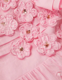 Appliqué Floral Flutter Sleeve Dress Pink