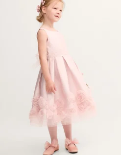 Appliqué Rose Party Dress Pink