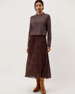 Archi Leopard Print Pleated Midi Dress Brown