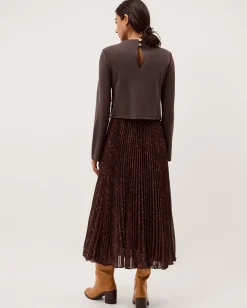 Archi Leopard Print Pleated Midi Dress Brown