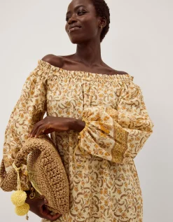 Ari Bardot Floral Midi Dress Yellow