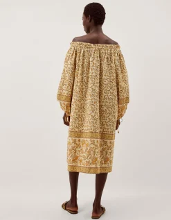 Ari Bardot Floral Midi Dress Yellow