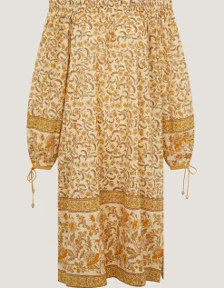 Ari Bardot Floral Midi Dress Yellow