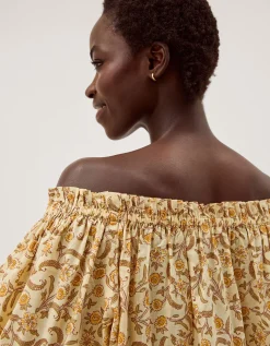 Ari Bardot Floral Midi Dress Yellow