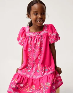Ariella Sequin Floral Square Neck Dress Pink