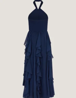 Arizona Halter Ruffle Prom Dress Blue