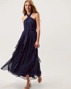 Arizona Halter Ruffle Prom Dress Blue