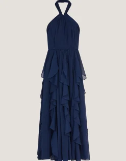 Arizona Halter Ruffle Prom Dress Blue