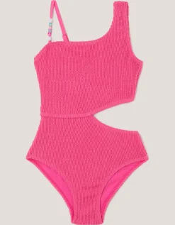 Asymmetrical Crinkle Textured Swimsuit Pink
