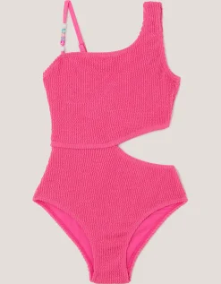 Asymmetrical Crinkle Textured Swimsuit Pink