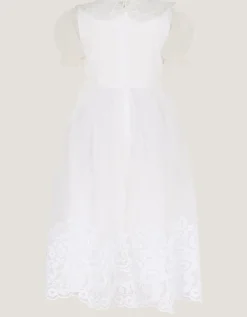 Athena Puff Sleeve Floral Communion Dress White
