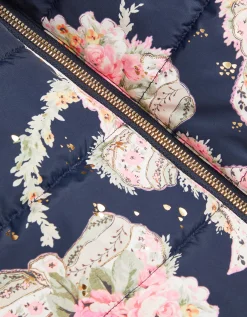Aurora Floral Print Puffer Coat Blue