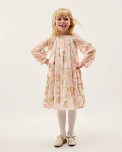 Azalea Floral Embroidered Long Sleeve Dress Pink