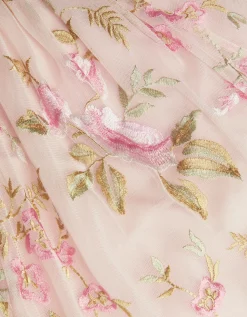Azalea Floral Embroidered Long Sleeve Dress Pink