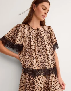 Babette Leopard Print Lace Top Brown