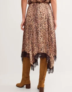 Babette Leopard Print Midi Slip Skirt Brown