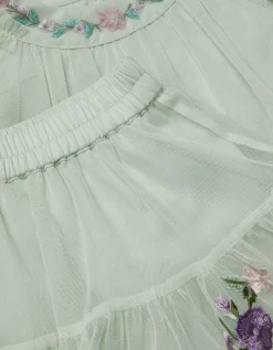 Baby Amina Floral Embroidered Top & Skirt Set Green