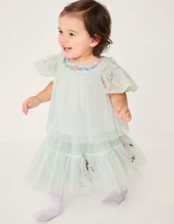 Baby Amina Floral Embroidered Top & Skirt Set Green