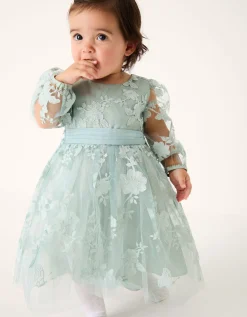 Baby Beatrice Floral Embroidered Party Dress Green