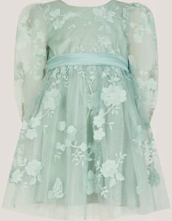 Baby Beatrice Floral Embroidered Party Dress Green