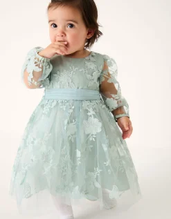 Baby Beatrice Floral Embroidered Party Dress Green