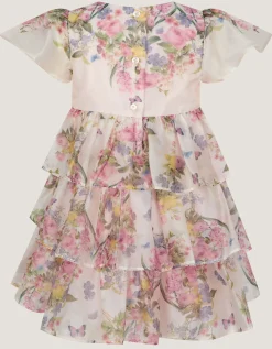 Baby Botanical Print Tiered Party Dress Pink
