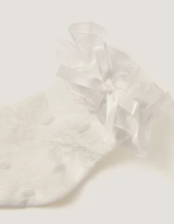 Baby Bow Frilly Socks White