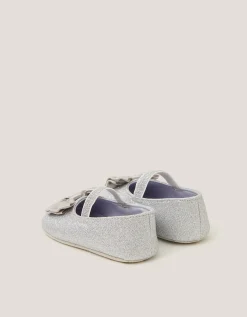 Baby Bow Glitter Booties & Headband Set Silver