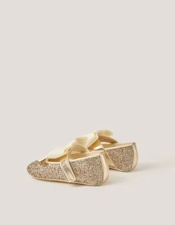 Baby Bow Glitter Headband & Booties Set Gold