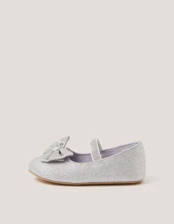 Baby Bow Glitter Walker Shoes Silver