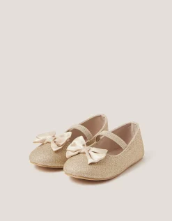 Baby Bow Glitter Walker Shoes Gold