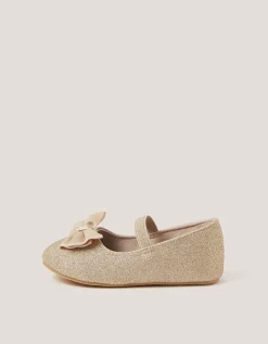 Baby Bow Glitter Walker Shoes Gold