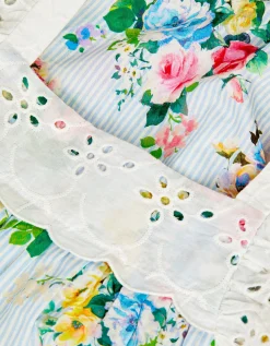 Baby Broderie Floral Stripe Romper Blue
