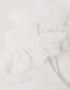 Baby Broderie Frill Socks White