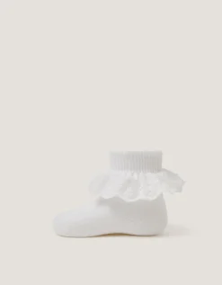 Baby Broderie Frill Socks White