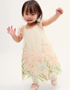 Baby Bryony Floral Embroidered Party Dress White