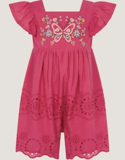 Baby Butterfly Broderie Romper Pink