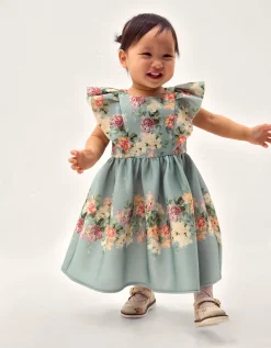 Baby Cassie Floral Print Ruffle Dress Green