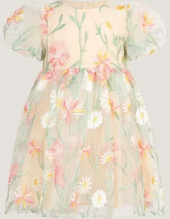 Baby Celina Daisy Embroidered Party Dress White