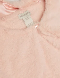 Baby Detachable Collar Fuzzy Cardigan Pink