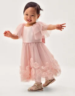 Baby Eden Appliqué Rose Tulle Dress Pink