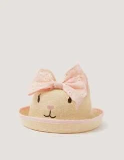 Baby Embroidered Bunny Bow Hat Pink