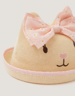 Baby Embroidered Bunny Bow Hat Pink