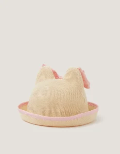 Baby Embroidered Bunny Bow Hat Pink