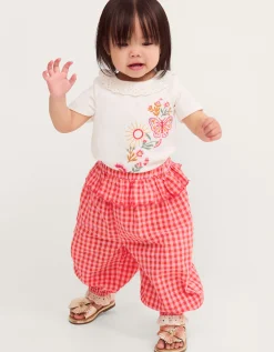 Baby Embroidered Gingham Top & Trouser Set Pink