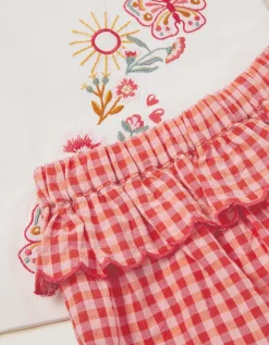 Baby Embroidered Gingham Top & Trouser Set Pink