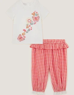 Baby Embroidered Gingham Top & Trouser Set Pink