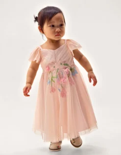 Baby Estella Floral Embroidered Party Dress Pink