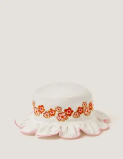 Baby Floral Embroidered Bucket Hat Ivory